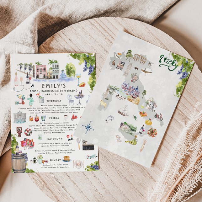 Invitation Itinéraire du week-end de bachelorette | Rome, Ita (Créateur téléchargé)