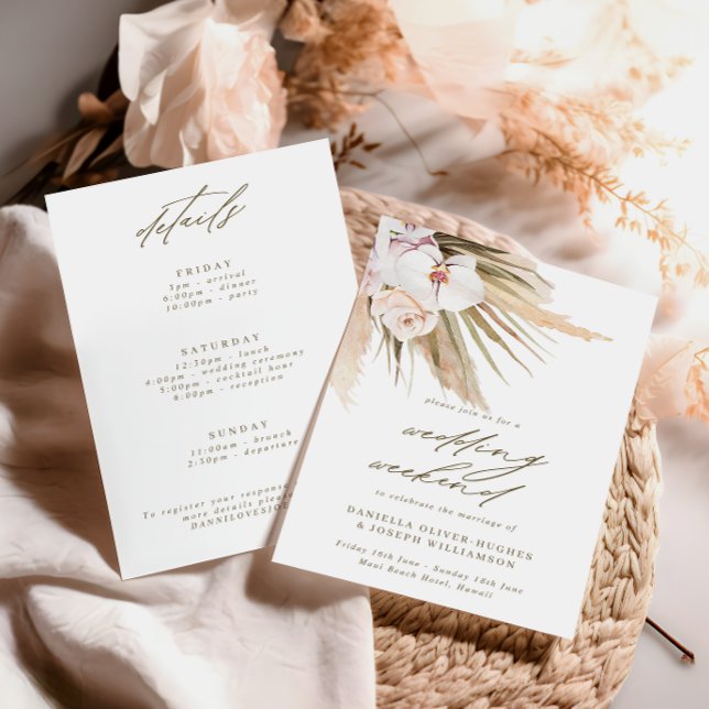 Invitation Itinéraire du week-end de Mariage de graminées Boh (Créateur téléchargé)