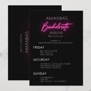 Invitation Itinéraire du week-end de néon rose Bachelorette