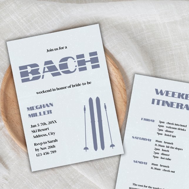 Invitation Itinéraire du week-end d'hiver de la Bachelorette  (ski bachelorette winter weekend itinerary invitation)