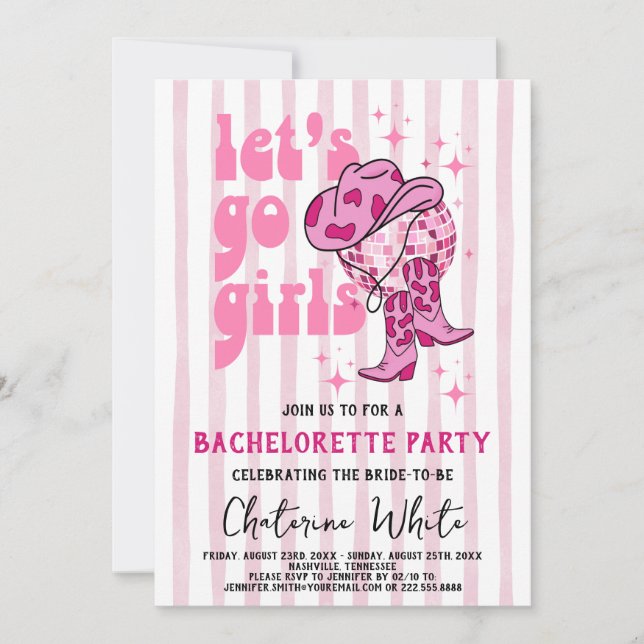Invitation Itinéraire du week-end du rodéo de la Bachelorette (Devant)