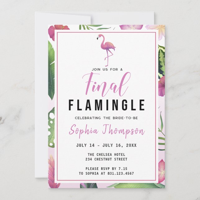 Invitation Itinéraire final du week-end de flamingle (Devant)