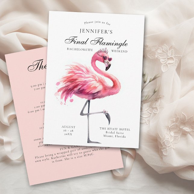 Invitation Itinéraire Final Flamingle Funny Bachelorette Part (final flamingle bachelorette party invitation itinerary pink flamingo tropical fun funny watercolor )