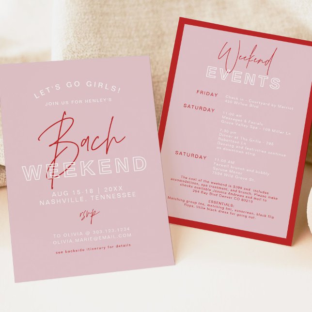 Invitation Itinéraire HENLEY Modern Rose & Red Bachelorette (Créateur téléchargé)