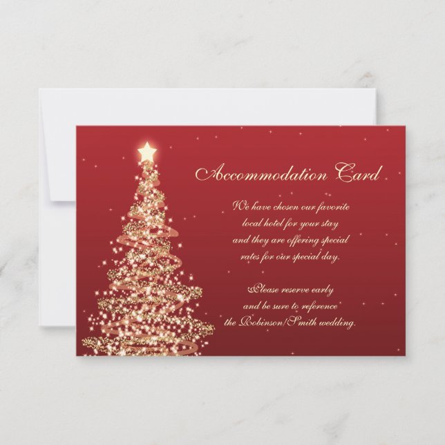 Invitation Itinéraire Mariage de Noël Rouge Or (Devant)