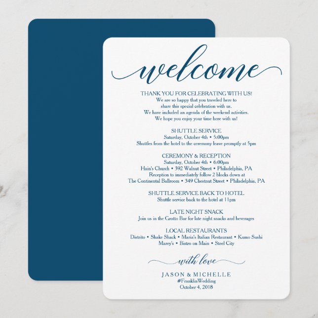 Invitation Itinéraire Mariage de script de marine - Mariage B (Devant / Derrière)