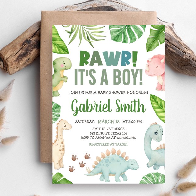 Invitation It's a Boy Dinosaur Baby Shower  (Dinosaur Baby Shower Invitation)