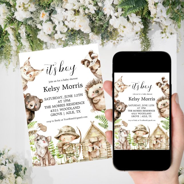 Invitation its boy Rustic Woodland Baby Shower Invite (Créateur téléchargé)