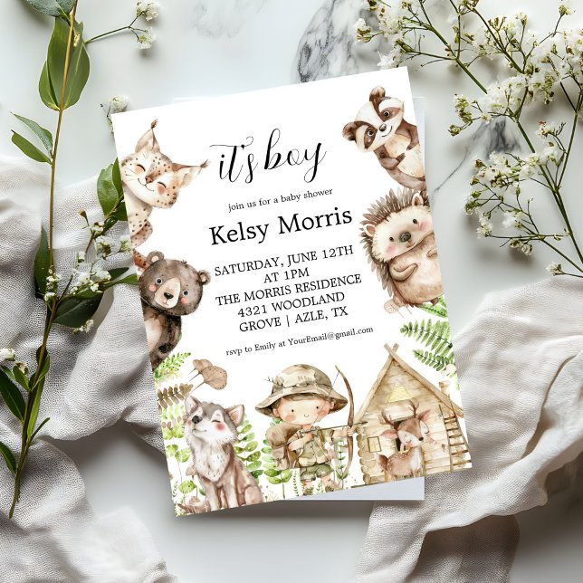 Invitation its boy Rustic Woodland Baby Shower Invite (Créateur téléchargé)