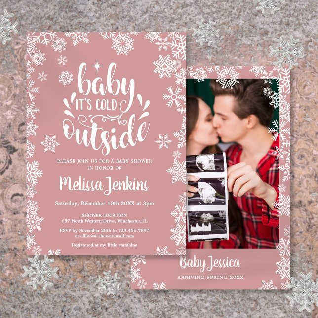 Invitation It's Cold Outside Girl Photo Winter Baby Shower (It's Cold Outside Girl Photo Winter Baby Shower Invitation)