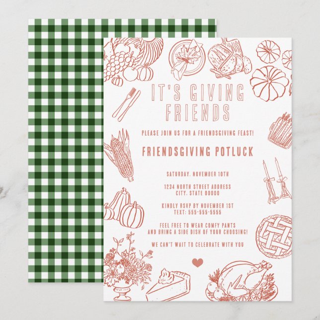 Invitation It's Giving Friends Casual Friendsgiving Potluck (Devant / Derrière)