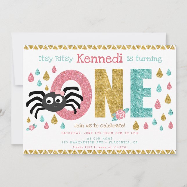 Invitation Itsy Bitsy Spider Premier anniversaire fille (Devant)