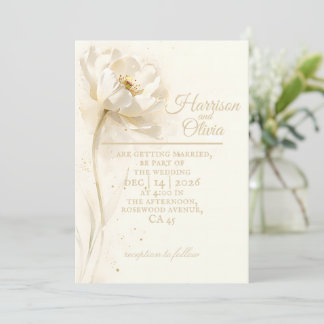 Invitation Ivoire Blanc Floral Minimaliste Élégant Luxe Maria