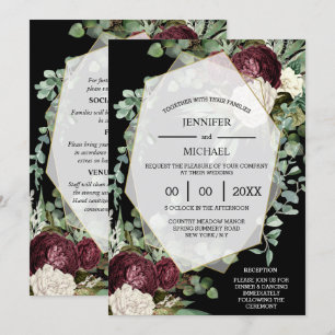 Invitation Ivoire Bourgogne noir moody rose eucalyptus