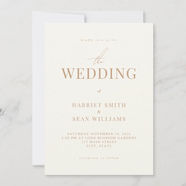 Invitation Ivoire chic moderne et Mariage tan (Devant)