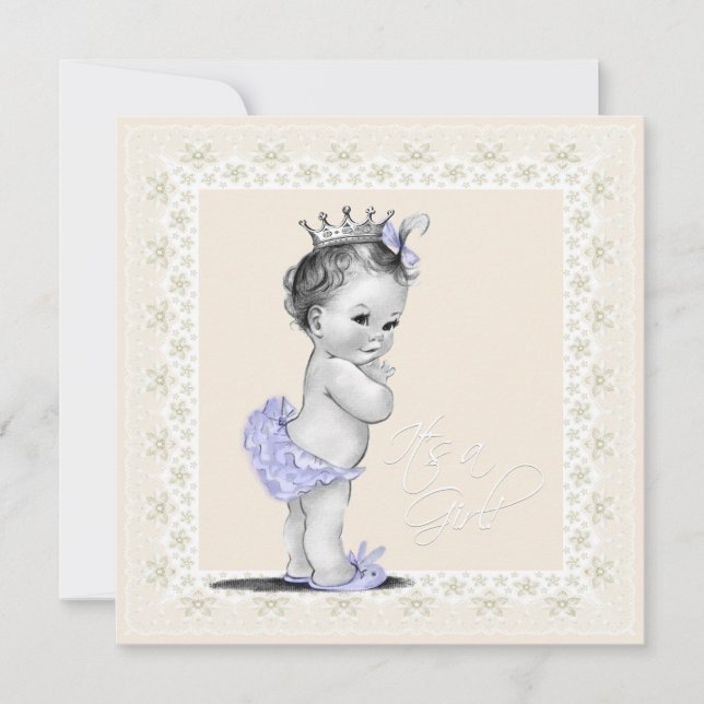 Invitation Ivoire et Lavande Baby Girl Douche (Devant)