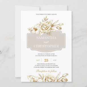 Invitation Ivoire et or rose rustique chic mariage