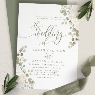 Invitation Ivoire et Sauge Élégant Mariage Floral Chic