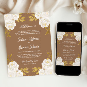 Invitation Ivoire Floral Or Beige Doré Mariage Musulman