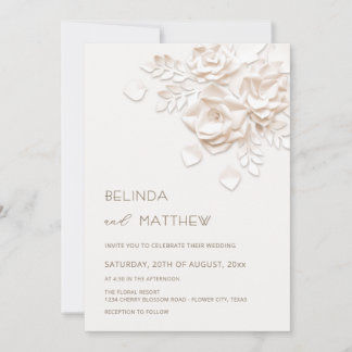 Invitation Ivory 3D Flowers Roses Minimalist Wedding  Invitat