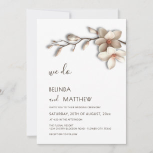 Invitation Ivory 3D Magnolia Fleur Mariage Casual