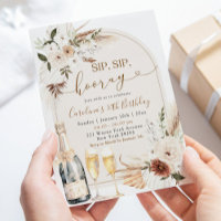 Ivory Beige Boho Floral Sip Hooray Anniversaire
