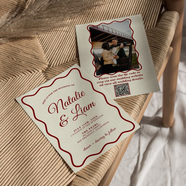 Invitation Ivory Bold moderne Retro Funky Photo Mariage uniqu (Créateur téléchargé)