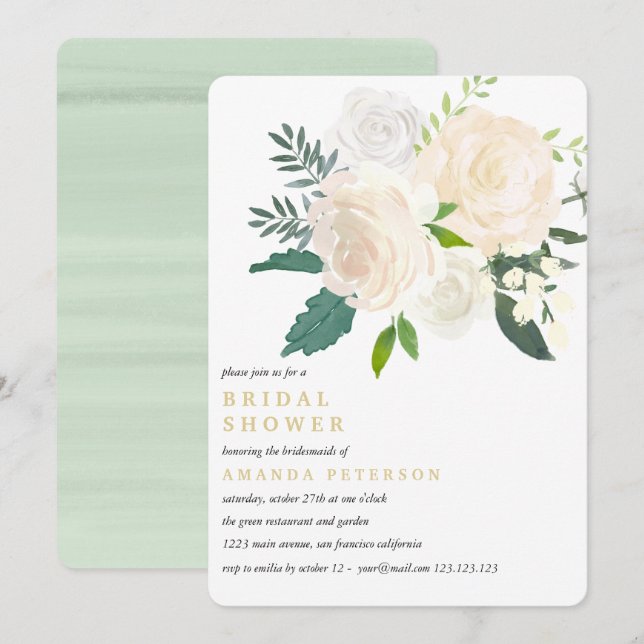 Invitation Ivory Bouquet Fête des mariées de Mariage Floral (Devant / Derrière)