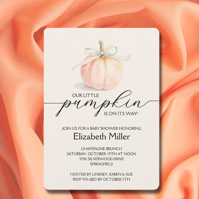 Invitation Ivory Bow Petit Baby shower Citrouille (Ivory ribbon and bow little pumpkin gender-neutral baby shower invitations)