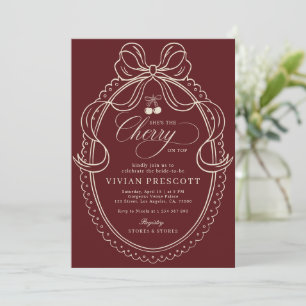 Invitation Ivory & Burgundy Cherry On Top Enterrement de mari