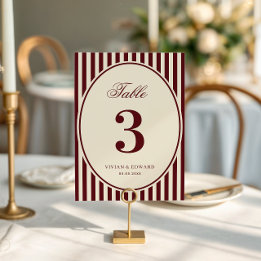 Invitation Ivory Burgundy Stripes Retro Wedding Table Number