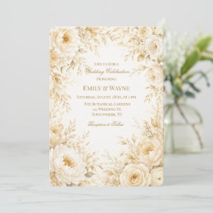 Invitation Ivory Champagne Pearl Blanc Floral Mariage