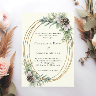 Invitation Ivory cone pin verdure or cadre mariage