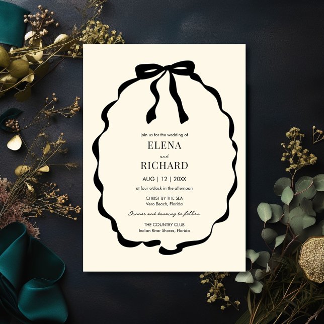 Invitation Ivory Coquette Bow (Ivory Coquette Bow Wedding Invitation)