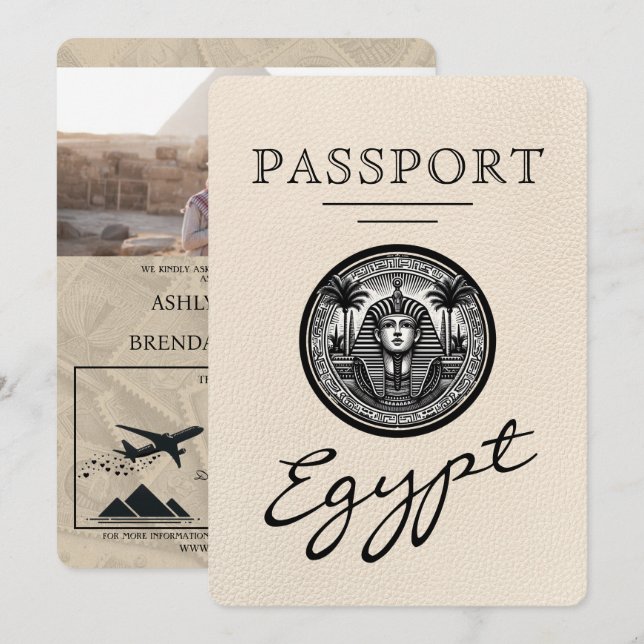 Invitation Ivory Egypt Passport Wedding (Devant / Derrière)