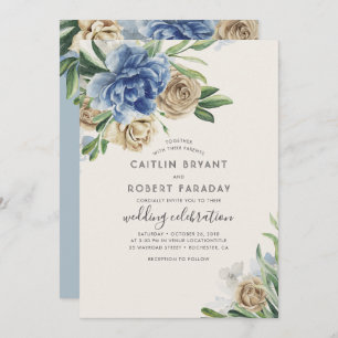 Invitation Ivory et Dusty Blue Floral Mariage campagnard rust