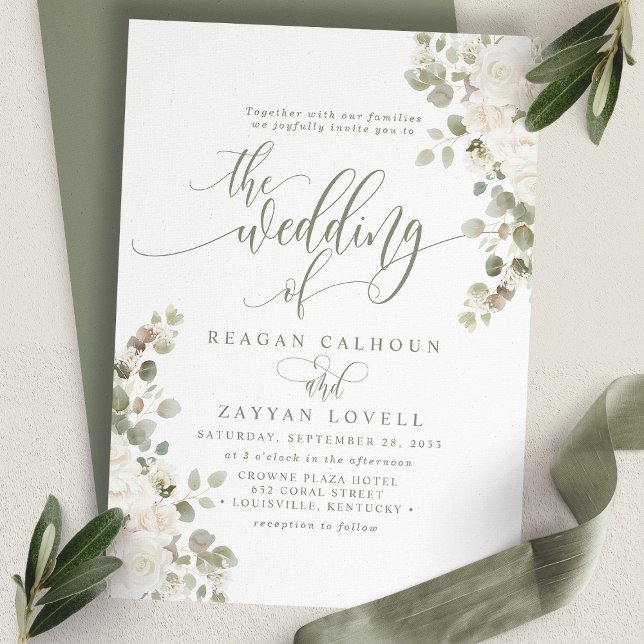 Invitation Ivory Et Sage Chic Élégant Mariage Floral (Créateur téléchargé)