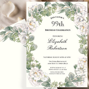 Invitation Ivory et vert sauge floral 99e anniversaire