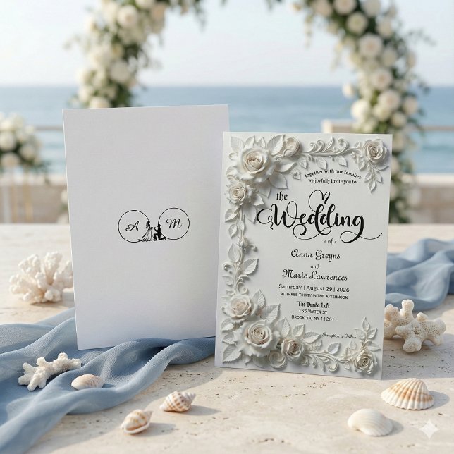 Invitation Ivory Faux Plaster Relief Roses Formal Wedding  (Créateur téléchargé)