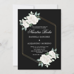 Invitation Ivory Floral Noir Nuestra Boda Mariage espagnol