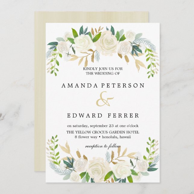 Invitation Ivory Floral Rose mariage rose pâle (Devant / Derrière)