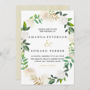 Invitation Ivory Floral Roses couronne mariage rose roux