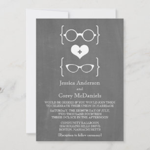 Invitation Ivory Geeky Lunettes Chalkboard Mariage Inviter
