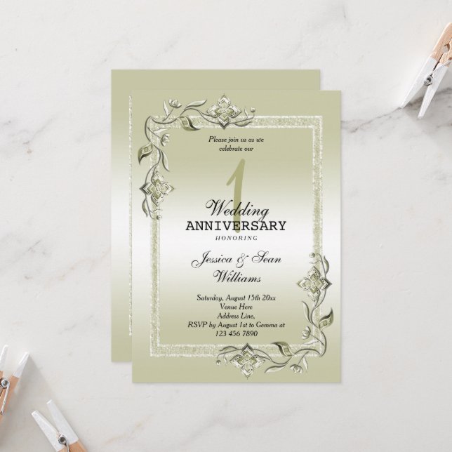 Invitation Ivory Gem & Parties scintillant 1er anniversaire M (Devant/Arrière en situation)