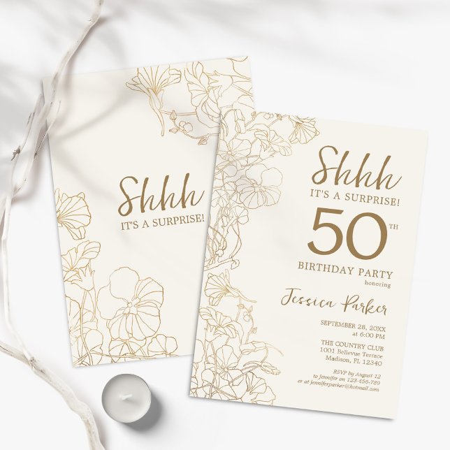 Invitation Ivory Gold Botanical Surprise 50e anniversaire (Créateur téléchargé)