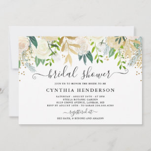Invitation Ivory Greenery Gold Bloom Floral Fête de Mariage