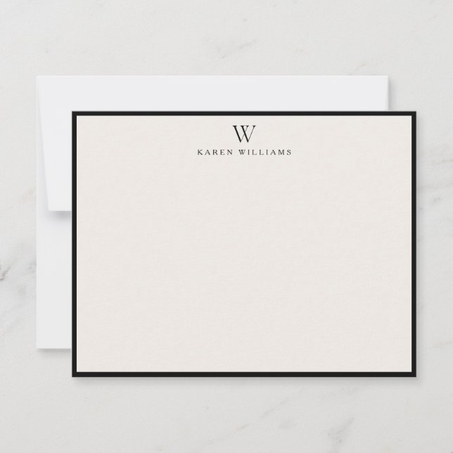 Invitation ivory Initial Bold Black Border note card (Devant)