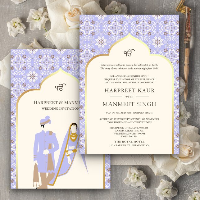 Invitation Ivory Lavender Motif Anand Karaj Sikh Mariage (Créateur téléchargé)