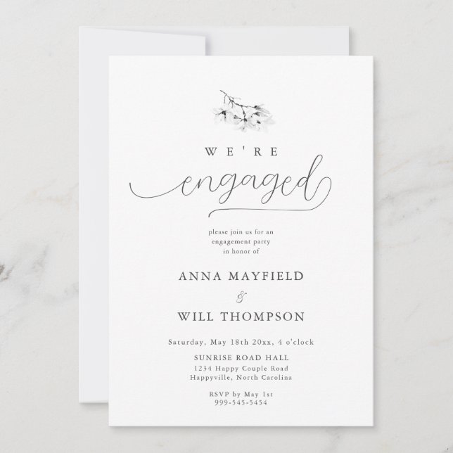 Invitation Ivory Magnolia Elégant Art Floral Chic Fiançailles (Devant)
