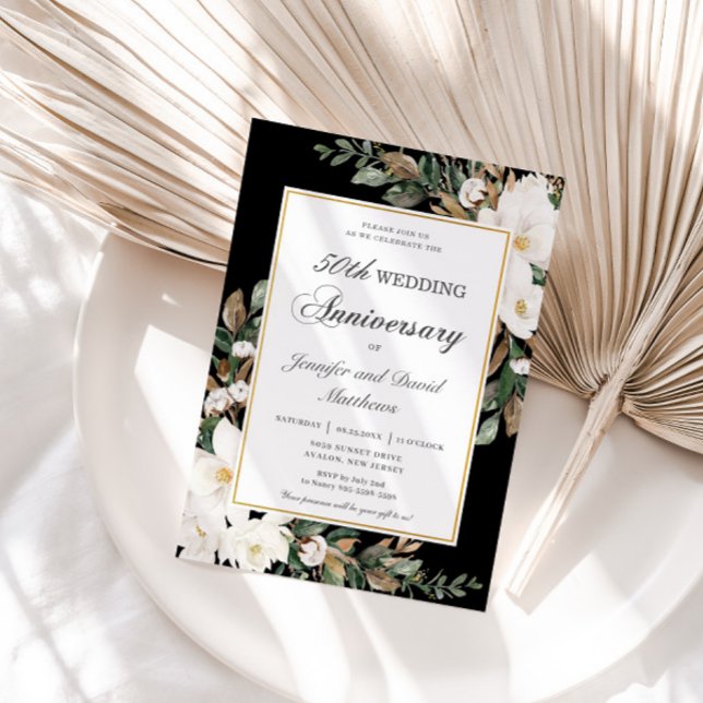 Invitation Ivory Magnolias Coton Floral Mariage Anniversaire (Créateur téléchargé)